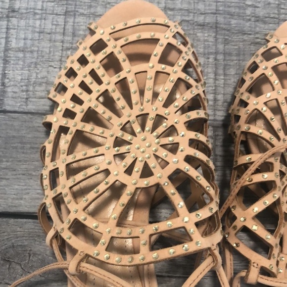 SCHUTZ jeweled leather sole gladiator sandals with circular design light tan - Picture 2 of 8